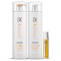 Global Keratin GK Hair Moisturizing Shampoo and Conditioner Set 1000ml I Organic Argan Oil Hair Serum For Frizz Control Dry Damage Hair Repair 10ml