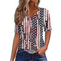 Womens Tops Summer Plus Size 4Th of July Shirt Button Down Short Sleeve Shirts Printed Graphic Tees Casual Blouses