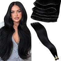 LaaVoo Genius Weft Hair Extensions Human Hair Black 25G 16 Inch Virgin Hair Sew in Bundles Straight Hair Bundle Invisible Tape in Hair Extensions Human Hair Brown 16 Inch #2 Seamless 20pcs 40g