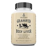 Ancestral Supplements Grass Fed Beef Liver Capsules, Supports Energy Production, Detoxification, Digestion, Immunity and Full Body Wellness, Non-GMO, Freeze Dried Liver Health Supplement, 180 Capsules
