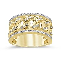10K SOLID YELLOW GOLD .85 CARAT REAL DIAMOND CUBAN LINK ENGAGEMENT RING WEDDING PINKY BAND