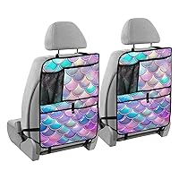 Beautiful Mermaids Scales Kick Mats Back Seat Protector Waterproof Car Back Seat Cover for Kids Backseat Organizer with Pocket Dirt Mud Scratches Protection, 2 Pack, Car Accessories