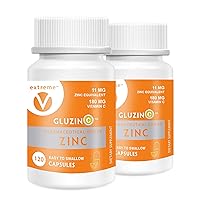 GluzinC Daily Immunity Boost Lower dose for Zinc Sensitivity 11MG Pharmaceutical Grade Zinc Plus 180MG Vitamin C – (2 Bottles, 240 Vegetarian Capsules)