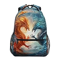 ALAZA Fire Dragon & Ice Dragon Backpack Purse with Multiple Pockets Name Card Personalized Travel Laptop Book Bag, Size S/16 inch