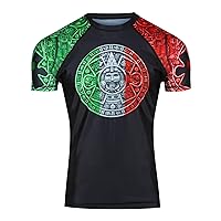 Men's Aztec Short Sleeve BJJ Rash Guard MMA Red/White/Green