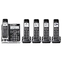 Link2Cell Bluetooth Cordless Phone System with HD Audio, Voice Assistant, Smart Call Block and Answering Machine, Expandable Cordless System - 5 Handsets - KX-TGF675S (Black/Silver Trim)