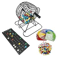 Yuanhe Deluxe Bingo Game Set - Metal Cage with Calling Board, 50 Bingo Cards,300 Colorful Bingo Chips,75 Colored Balls, Great for Large Groups,Parties