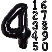 40 Inch Giant Black Number 4 Balloon, Helium Mylar Foil Number Balloons for Birthday Party, 4th Birthday Decorations for Kids, Anniversary Party Decorations Supplies (Black Number 4)