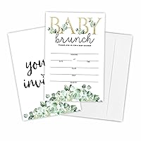 Set of 25 Baby Shower Invitations with Envelopes, Neutral Greenery Baby Brunch Theme Fill-in Invites, Gender Reveal Party Supplies & Decoration - A18