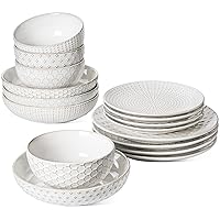 LE TAUCI Dinnerware Sets 16 Piece, Ceramic Plates and Bowls Set, House Warming Wedding Gift, Serve for 4 (10