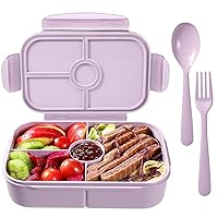 Jeopace Bento Box for Kids Lunch Containers with 4 Compartments Kids Bento Lunch Box Microwave/Freezer/Dishwasher Safe (Flatware Included,Light Purple)