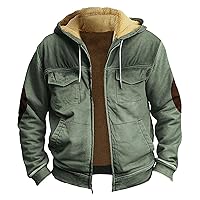 Winter Jacket For Men Color Block Sherpa Fleece Lined Hoodies Coat Full Zip Up Hoodie Outwear Warm Workout Jacket