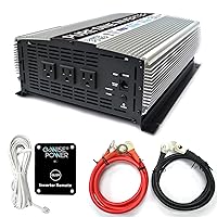 PS1004 3000W Continuous 6000W Surge Peak Power Pure Sine Wave Inverter with Starter Cables and 4 Output Sockets, Updated Model, Grey, Standard