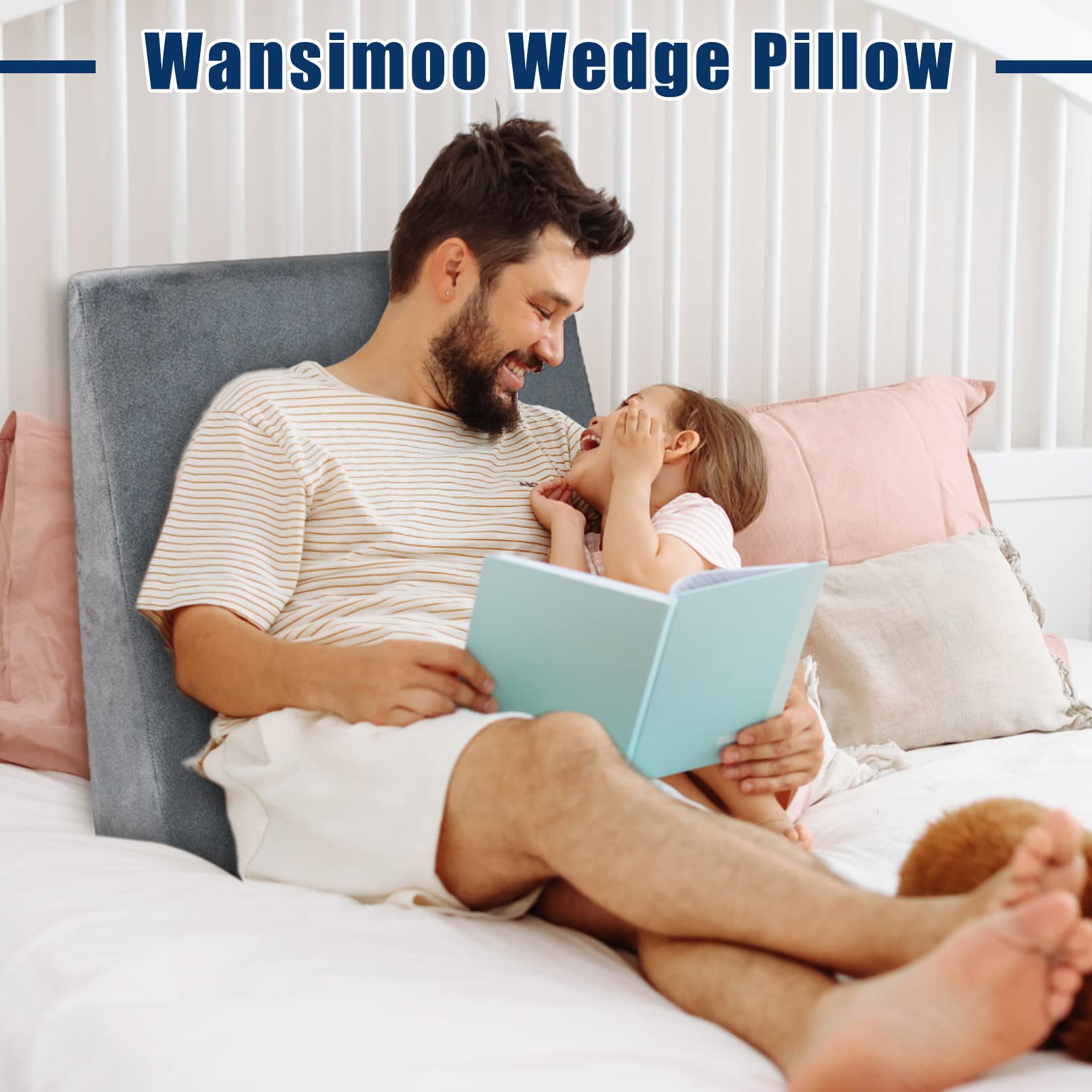 Wansimoo Bed Wedge Pillow,Top with Memory Foam.for Head,Back and Leg Support.for Acid Reflux,Heartburn,snoring.Removable Washable Pillowcase(25