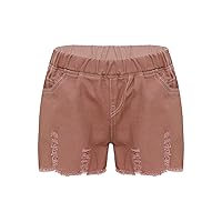 FEESHOW Kids Girls High Waisted Frayed Raw Hem Denim Shorts Summer Ripped Tassels Short Pants