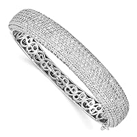 925 Sterling Silver Polished Prong set Rhodium Plated With CZ Cubic Zirconia Simulated Diamond Hinged Cuff Stackable Bangle Bracelet Measures 11mm Wide Jewelry Gifts for Women
