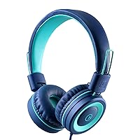 Kids Headphones - noot products K11 Foldable Stereo Tangle-Free 3.5mm Jack Wired Cord On-Ear Headset for Children/Teens/Boys/Girls/Smartphones/School/Kindle/Airplane Travel/Plane/Tablet (Navy/Teal)