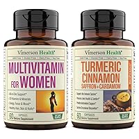 Vimerson Health Women's Multivitamin + Turmeric Saffron Cinnamon & Cardamom Bundle. Women's Vitamins & Minerals Formula for Immune and Joint Support, Inflammatory Response.