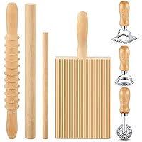 7 Pcs Pasta Making Tools Set Include 1 Gnocchi Board Wood 1 Wooden Cutter 1 Rolling Pin 1 Wood Roller 3 Ravioli Stamp Maker Cutter for Homemade Maker Kitchen Gift Idea(Pasta Style)