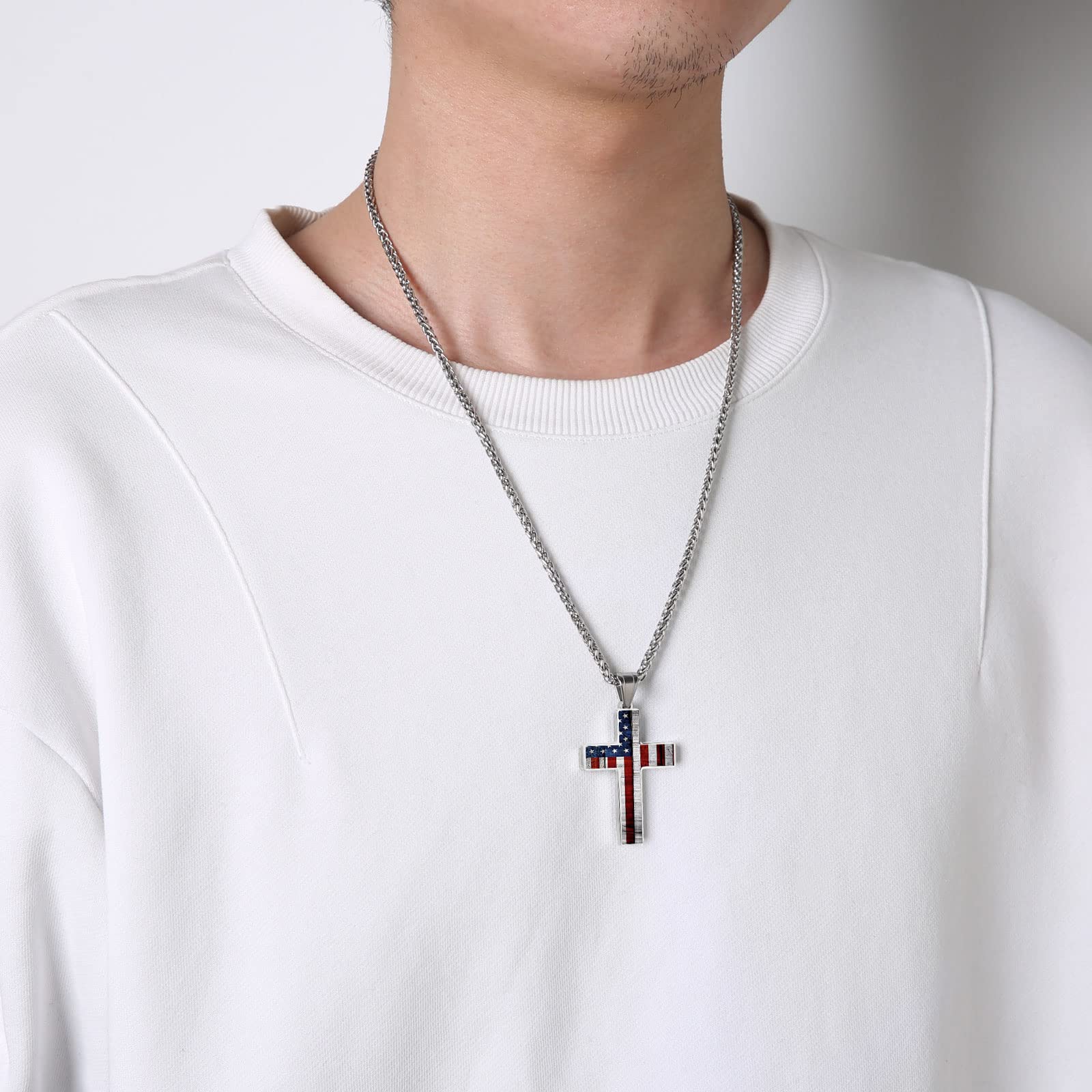 JUHIOPOI Cross Pendant Necklace For Mens Women Jewelry Religious Pendant Chain Necklace