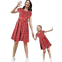 EFOFEI Mother Daughter Crewneck Midi Dresses Mommy and Me Vacation Dress Casual Cap Sleeve Beach Dresses