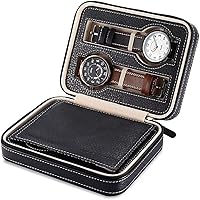 Leather Watch Travel Case Portable Zippered Watch Display Box Organizer (black2)