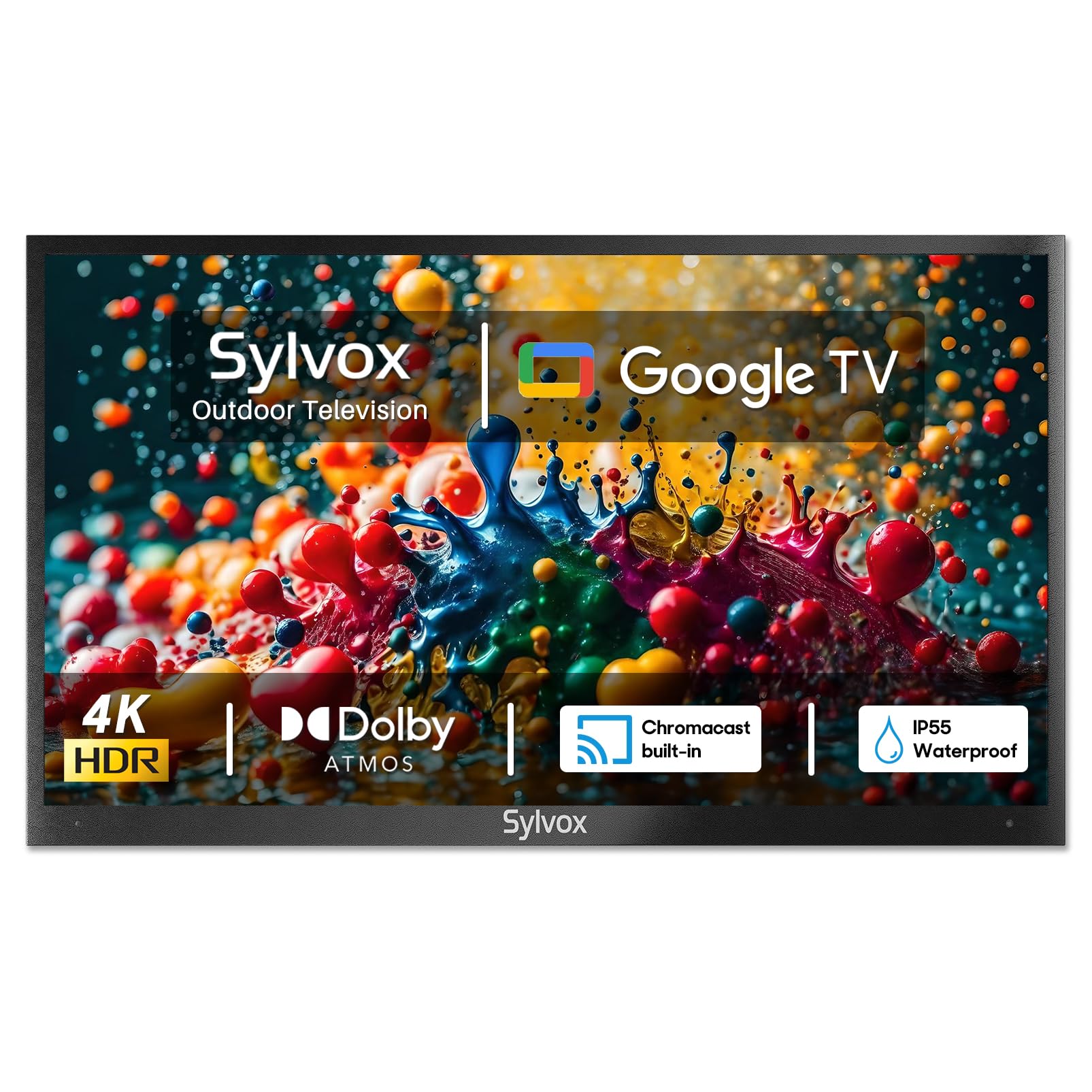 SYLVOX Smart Outdoor TV, 65 inch Outdoor Television Upgraded Google TV, 4K Weatherproof Outside TV, IP55 Waterproof, Google Assistant, Chromecast, 1000 nit Brightness for Partial Sun (Deck Pro 2.0)