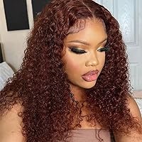 Brown Color Curly Human Hair Wigs Reddish Brown Deep Wave Wig HD Transparent Lace Human Hair Wigs 13x6 Lace Front Wig Pre Plucked Brazilian Remy Human Hair 180% Glueless Wig Black Women