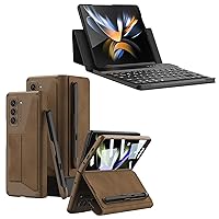 DEMCERT for Samsung Galaxy Z Fold 5 Case with [Fold5 Edition S-Pen Slot] &Bluetooth Keyboard Case with [Pen]， Military Armor Cases Full Body Protective Anti-Scratch Hard Slim Leather Bracket Case