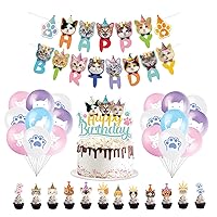 46 Pcs Cat Birthday Party Supplies, Cat Birthday Decorations Include Birthday Banner,Cat Balloons,Cat Cake & Cupcake Toppers,Kitten Birthday Party Decorations for Kids