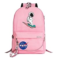 NASA Graphic Backpack with USB Charging Port-College Canvas Bookbag Waterproof Travel Rucksack