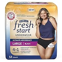 FitRight Fresh Start Urinary and Postpartum Incontinence Underwear for Women, Large, Black, Ultimate Absorbency, with The Odor-Control Power of ARM & Hammer Baking Soda (12 Count, Pack of 1)