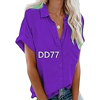 EFOFEI Women's Short Sleeves Button T-Shirt Fashion Solid Color Tunic DD77