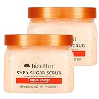 Shea Sugar Scrub Tropical Mango 18 Ounce Exfoliating Body Scrub Ideal for Nourishing Essential Body Care for Women and Men (Pack of 2)