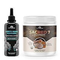 Naturealm Sacred 7 Mushroom Extract Powder 2 oz & Lion’s Mane Tincture Bundle - Brain Superfood, Focus, Immunity, Energy, Anti-Aging & More