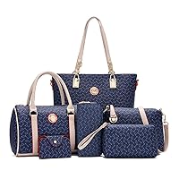 Women 6 Pcs Handbag Tote Stitching Shoulder Bag PU Top Handle Hobo Satchel Purse Clutch Wallet Key Holder