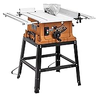 Table Saw, 10 Inch 15A Multifunctional Saw with Stand & Push Stick for Jobside, 90° Cross Cut & 0-45° Bevel Cut, Cutting Speed Up to 5000RPM, Adjustable Blade Height, for Woodworking,Orange
