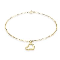 Carissima Gold Women's 9 ct Gold Heart Charm Round Belcher Chain Bracelet of Length 18 cm/7 Inch