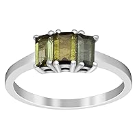 Watermelon Green Tourmaline Prong Set Dainty Stacking 925 Sterling Silver Ring