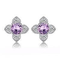 JewelryPalace Flower Love Heart Natural Amethyst Stud Earrings for Women, 14k White Yellow Rose Gold Plated 925 Sterling Silver Earrings for Her, Purple Gemstone Earrings Jewellery Sets