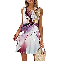Summer Dresses for Women，Women Casual Summer Printed Tank Sleeveless Dress Hollow Out Loose Beach Dress