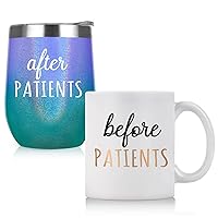 Lifecapido Before Patients After Patients Set, Nurse Week Appreciation Graduation Gifts for Nurse Practitioner Doctor Therapist Dentist Women, 11oz Coffee Mug and 12oz Stainless Steel Wine Tumbler Set