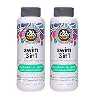 Kids Swim 3-in-1 Shampoo, Conditioner & Body Wash - 3-in-1 Combo Pool Shampoo & Conditioner for Swimmers - Salt & Chlorine Removing Activated Charcoal, 10.5 Fl oz (Pack Of 2)