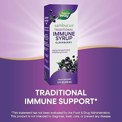 Nature’s Way Sambucus Elderberry Traditional Immune Syrup, Highly Concentrated Black Elderberry Extract, Traditional Immune Support*, Delicious Berry Flavored, 8 Fl Oz (Packaging May Vary)