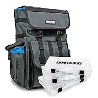 Lunkerhunt Fishing Backpack with Rod Holders | LTS Fishing Backpack with Tackle Boxes (3 included) Waterproof Lightweight, Spacious 30 Liter Tactical Bag Holds All your Fishing Gear