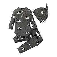 Kids Clothing Boy Cartoon Sunset Print 3PCS Set Warm Outfit with Hat Baby Long Sleeve Crewneck (Black, 12-18 Months)