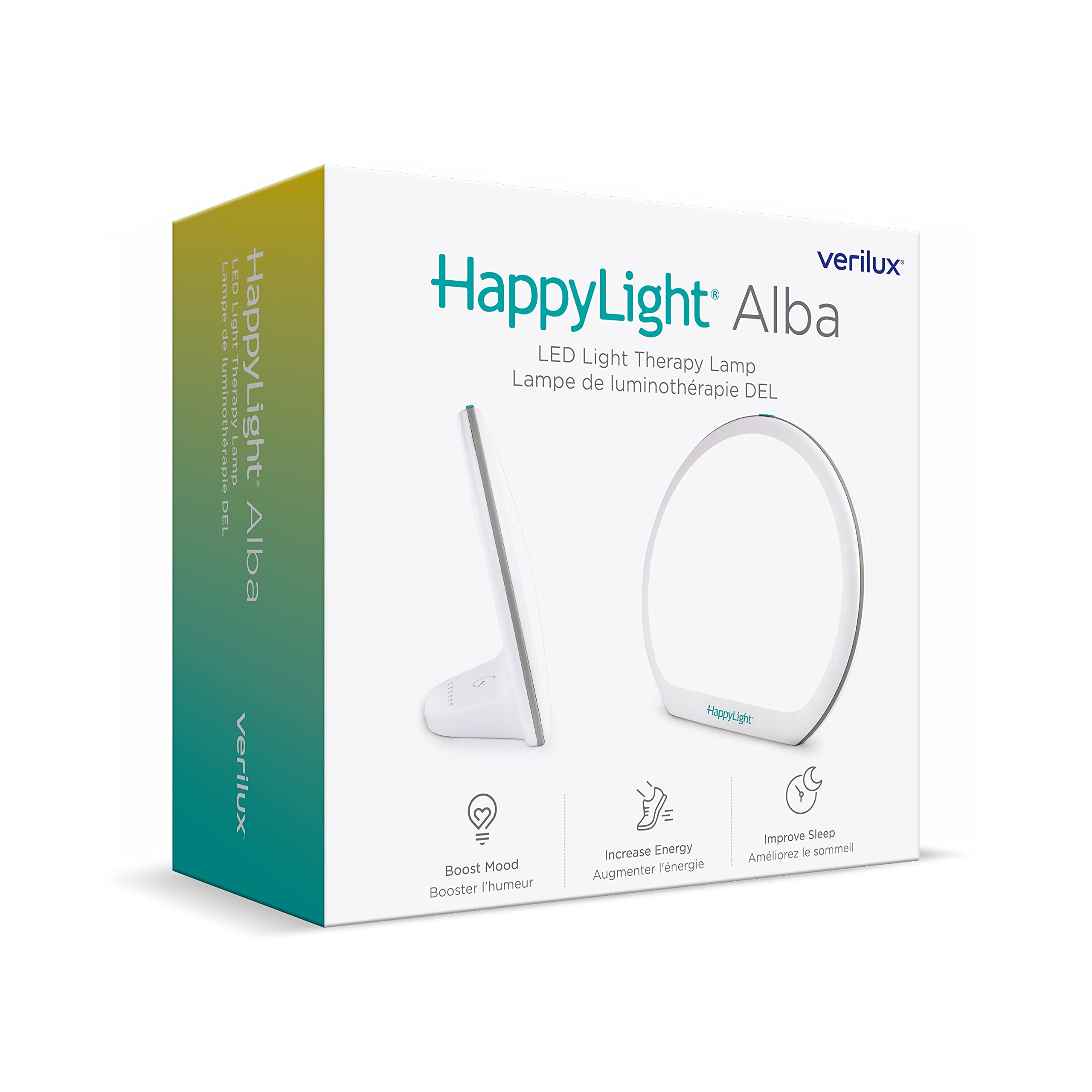Verilux® HappyLight® Alba - New Round UV-Free LED Therapy Lamp, Bright White Light with 10,000 Lux, Adjustable Brightness, Color, and Countdown Timer