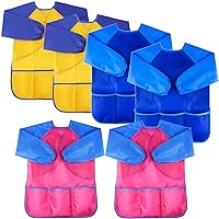 6Pcs Kids Art Smocks Toddler Smocks Waterproof Smocks for Kids Painting Colorful Children Aprons Artist Painting Smocks Long Sleeves With 3 Roomy Pockets for Kids Painting Supplies, Age 2-7 Years