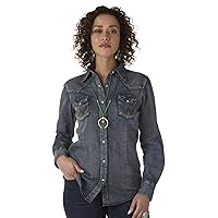 Wrangler womens Long Sleeve Western Snap Work Shirt Blouse, Denim, Large US