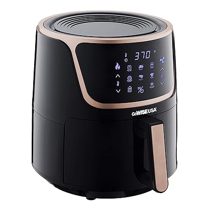 GoWISE USA GW22955 7-Quart Electric Air Fryer with Dehydrator & 3 Stackable Racks, Digital Touchscreen with 8 Functions + Recipes, 7.0-Qt, Black/Copper